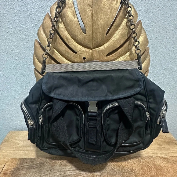 Prada Tessuto Nylon and Leather Frame Satchel Black EUC - Picture 4 of 16